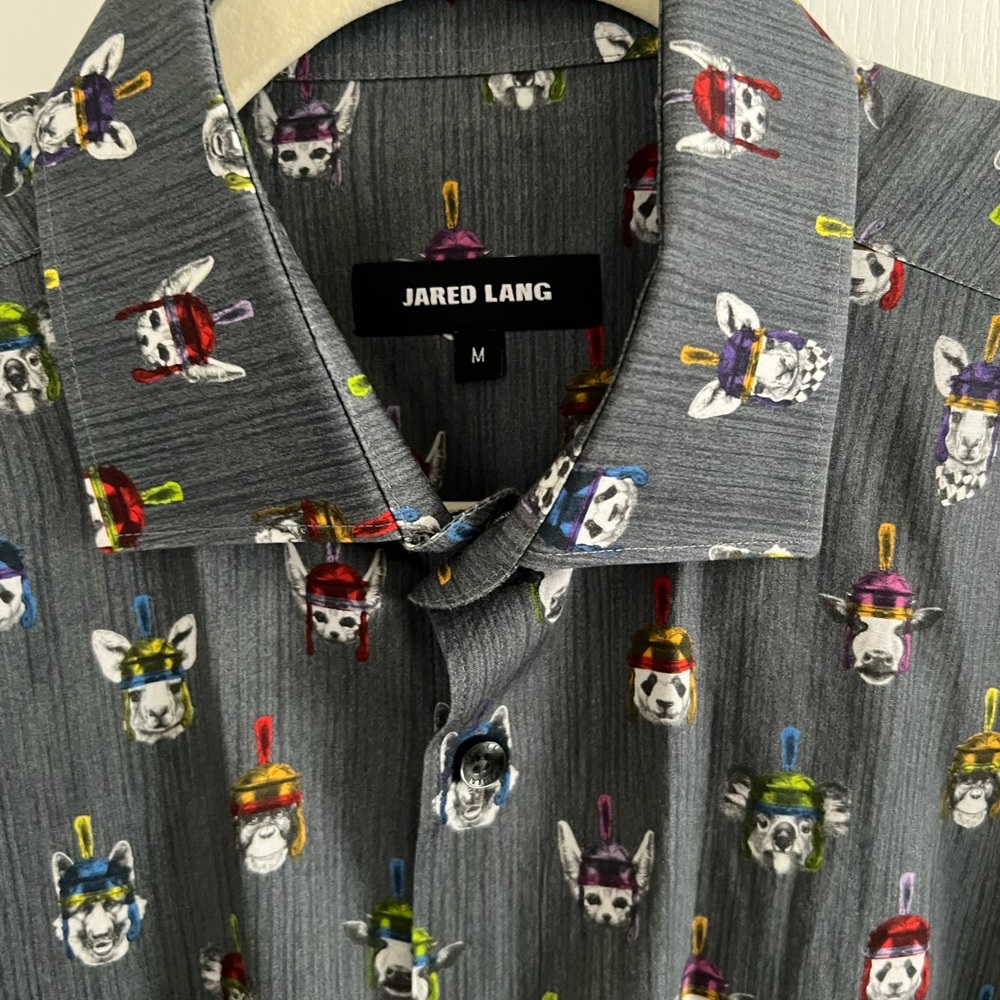 Jared Lang Animals In Helmets Button Down M - image 3